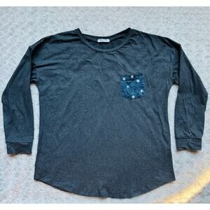 Ekouaer Womens Charcoal Gray Blue Star Pocket Soft Long Sleeve Top Size Medium